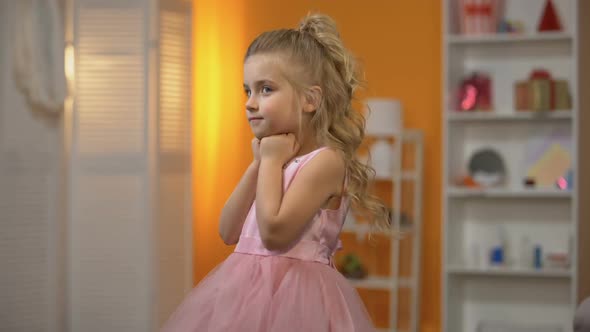 Little Princess in Adorable Pink Dress, Childhood Dream, Happy Preschool Girl