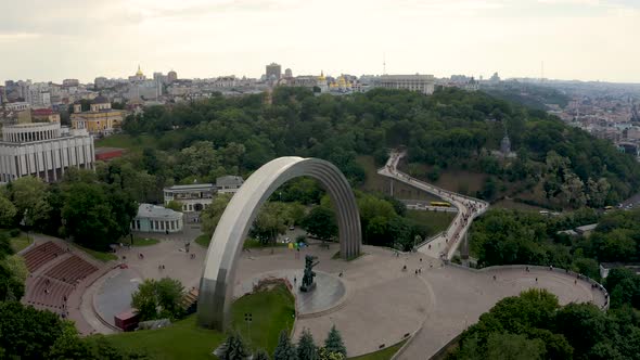 Aerial Panoramic View of People's Friendship Arch in Kyiv