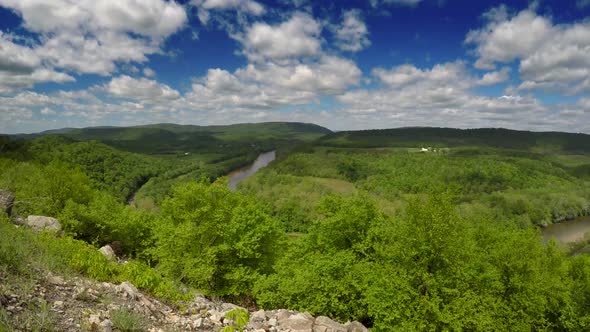 Beautiful view of spring in the Appalachian mountains of West Virginia and Maryland as clouds float