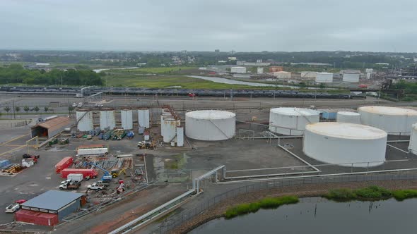 Oil Refinery From Above on Industrial Zone of Oil Tank Industrial Oil Pipelines an Plant the