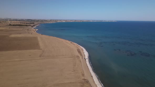 Cyprus beach at daytime. Mediterranean Sea. Beautiful views of the coast. Larnaca District.