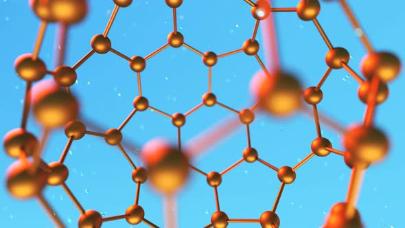 Loop animation of fullerene sphere carbon molecule. C60, graphene, Science