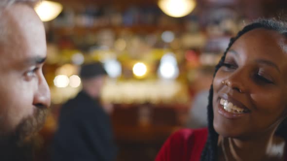 Happy Romantic Smiling People Having Date in Restaurant