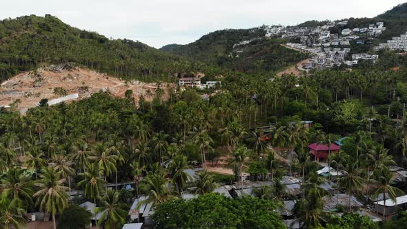 Tropical Terrain Covered with Endangered Forests and Luxury Villas. Drone View of Large Tropics