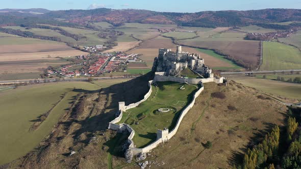 Aerial view of Spissky Castle in Spisske Podhradie, Slovakia