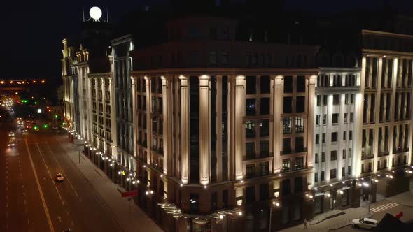 Business Center Builiding and Road at Night in Kiev