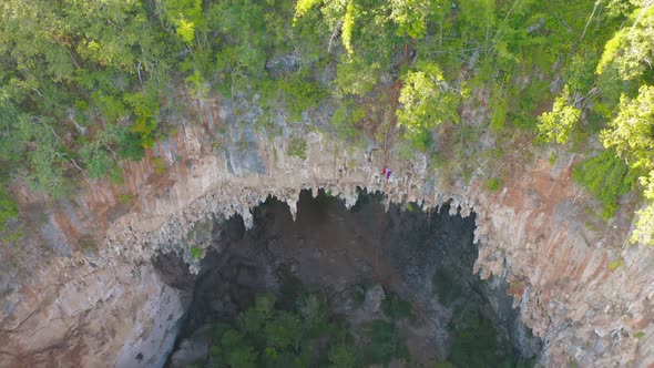 Aerial top view of Spirit Well Cave, Pang Mapha District, Mae Hong Son, Thailand. Tourist attraction