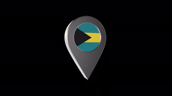 3d Animation Map Navigation Pointer With Bahamas Flag With Alpha Channel  - 4K