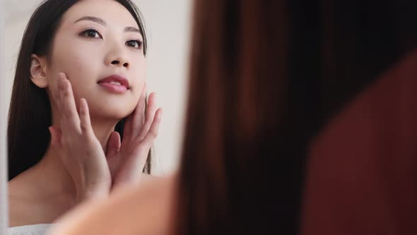 Asian Beauty Facial Skincare Woman Touching Face