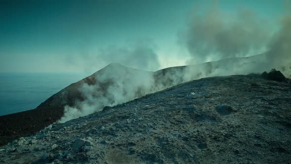 Volcano sicily vulcano sulphure fumes active italy mountain island