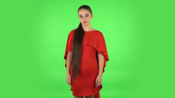 Pretty Young Woman Is Frustrated Saying Wow. Green Screen