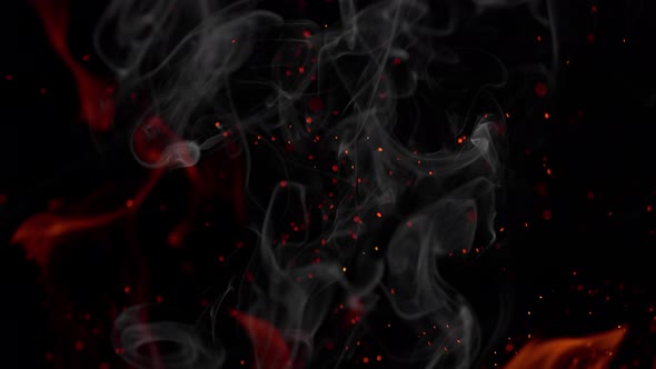 Super Slow Motion Shot of Fire, Smoke and Sparks Isolated on Black Background at 1000Fps.