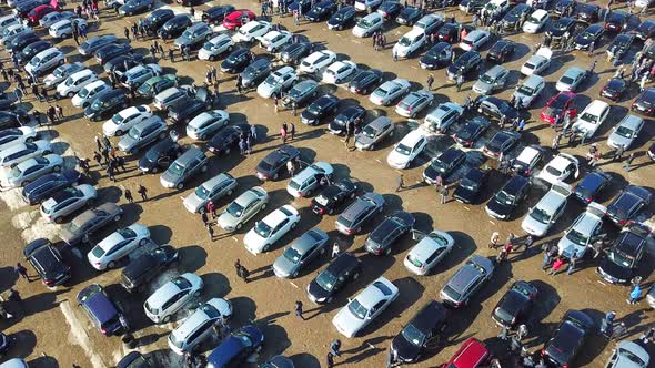 Top Aerial View of Many Cars on Sale Car Dealer Market