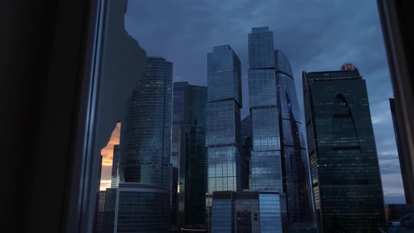 Night Skyscrapers From the Apartment Window Opposite the Moscow City Building in Summer