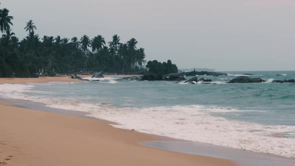 View of the Beach of Sri Lanka Waves on the Shore