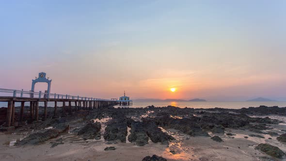 Timelapse The Calm Morning Sky Above The Small Pier