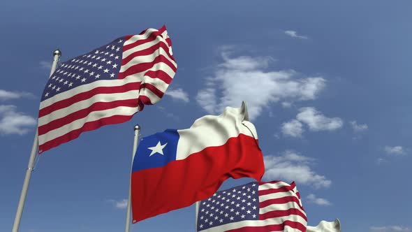 Many Flags of Chile and the USA