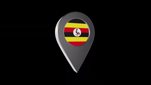 3d Animation Map Pointer With Uganda Flag With Alpha Channel - 2K