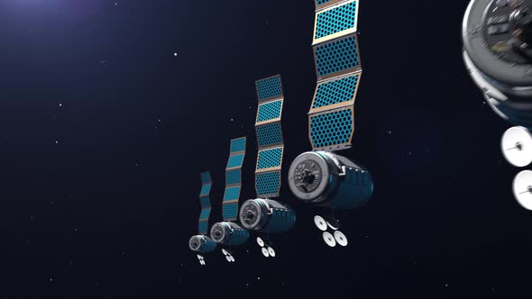 network of satellites on the background of space