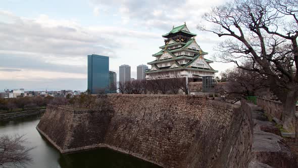 Famous Osaka Ancient Castle During Day Timelapse