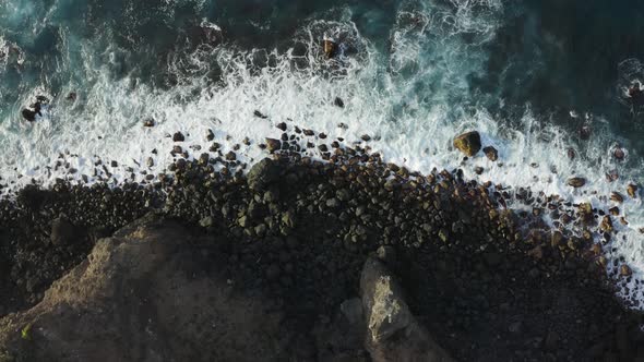 Top down view of the beautiful sea waves coming to the coast, Tenerife