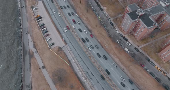 Freeway Cars and Trucks on Road Traffic on Highway