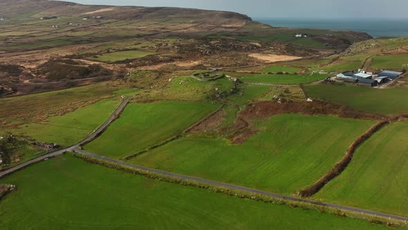 Leacanabuaile Ringfort, Kerry, Ireland, March 2022. Drone pushes northwest towards the ancient stone