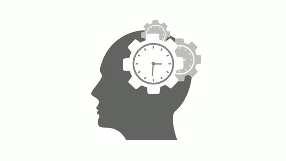 Gray Color Gear Head Clock Isolated Animated On White Background