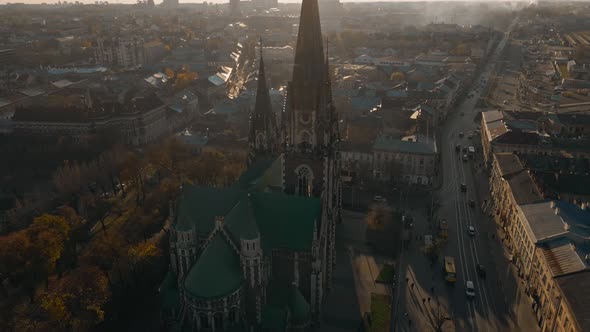 Aerial Top View of Historical Center of Church of St