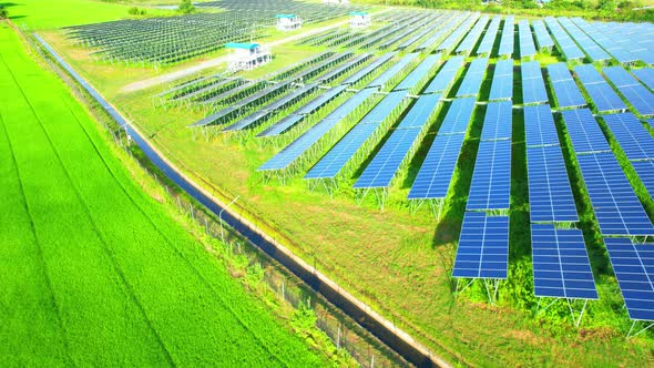 Top view of a solar power station. 4k drone footage.