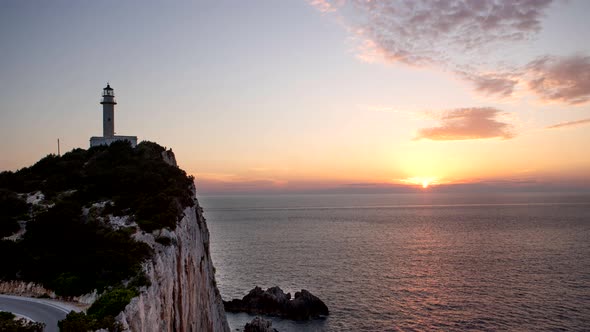 Time Lapse Sunset Above the Sea Cruise Liner Passing By Sea