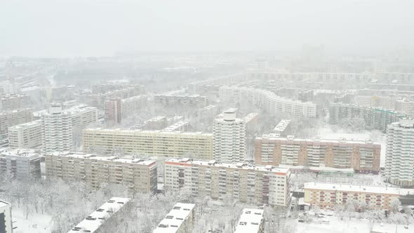 Snowcovered City Center of Minsk From a Height