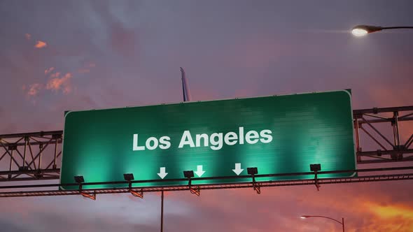 Airplane Landing Los Angeles During a Wonderful Sunrise