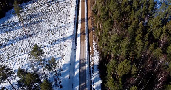 Aerial Footage Over Never Ending Straight Road