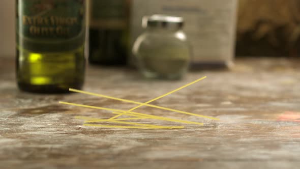 Spaghetti on table, Slow Motion