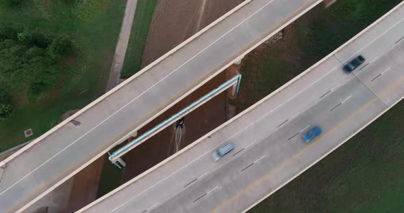 Drone view of the Houston Fire department riding jet skis in the Buffalo Bayou