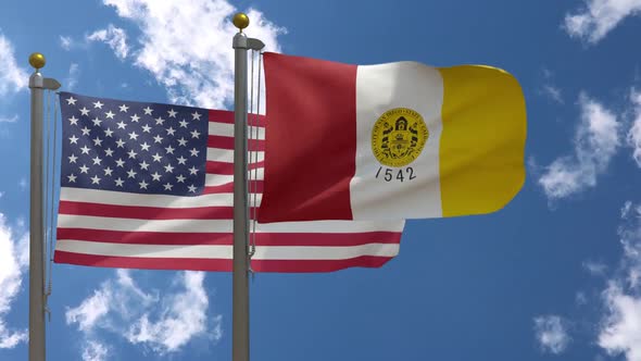 Usa Flag Vs San Diego City Flag California  On Flagpole