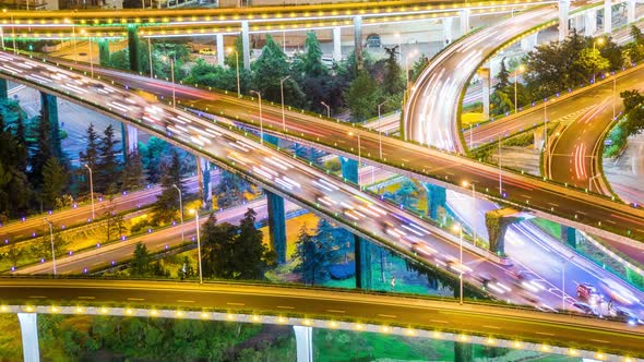 Time lapse of the busy interchange traffic in city