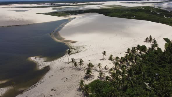 Brazilian landmark rainwater lakes and sand dunes. Jericoacoara Ceara.