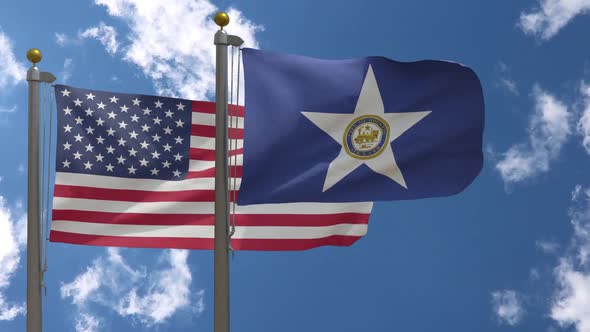 Usa Flag Vs Houston City Flag Texas  On Flagpole