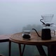 A set of drip coffee equipment on wooden table at the terrace on foggy day - VideoHive Item for Sale