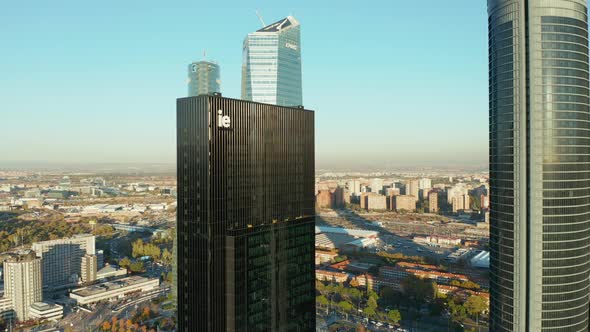 Fly Around Group of Modern Business Skyscrapers 