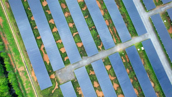 4K : Aerial view of a solar power station