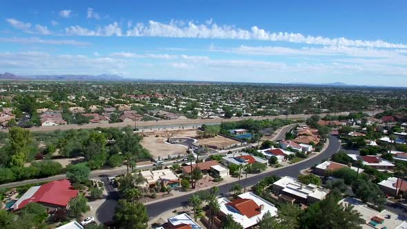 Aerial Drone flight toward Scottsdale proper