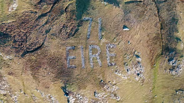 Aerial View of the Eire 71 Sign at the Slieve League Cliffs in County Donegal, Ireland