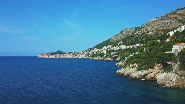 Beautiful shot of Dubrovnik city and coast on a summer day. Aerial landscape