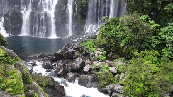 Drone footage of the Langevin waterfall at the Reunion island.