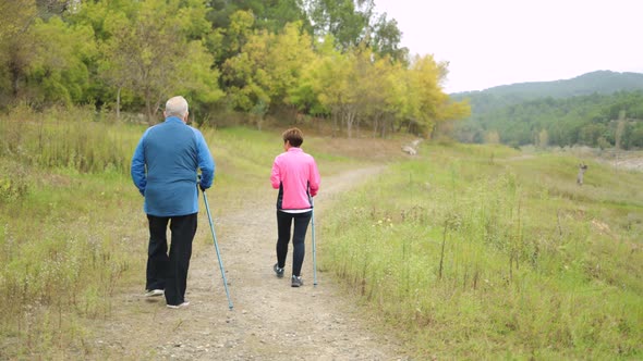 Happy Senior Couple Trekking Together Having Fun Outdoor in the Woods