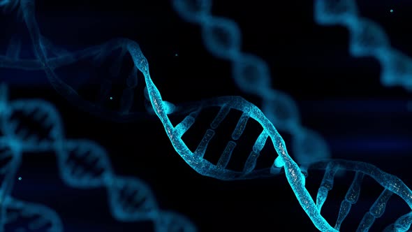 Blue chromosome DNA and gradually glowing flicker light matter chemical alt