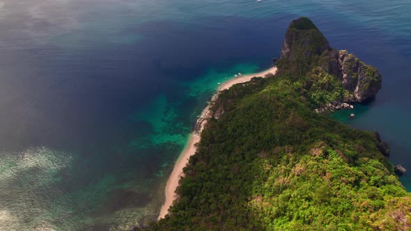 Drone Flight Over Coastline And Beach Of Helicopter Island